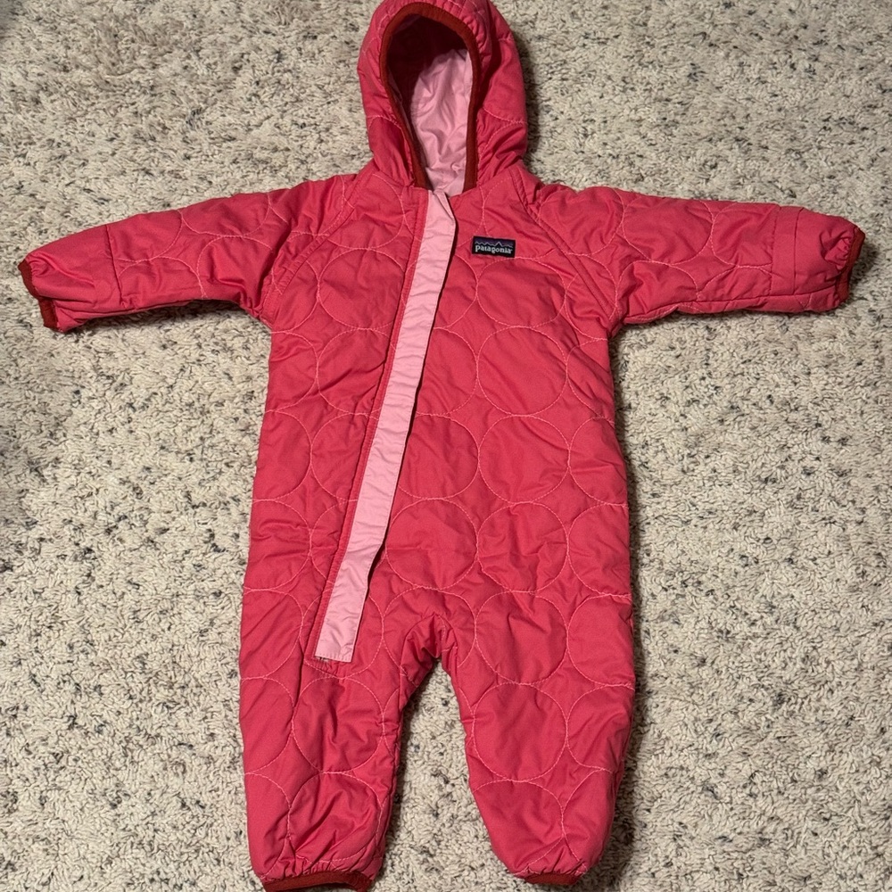 Patagonia Pink Quilted Reversable Baby Snowsuit